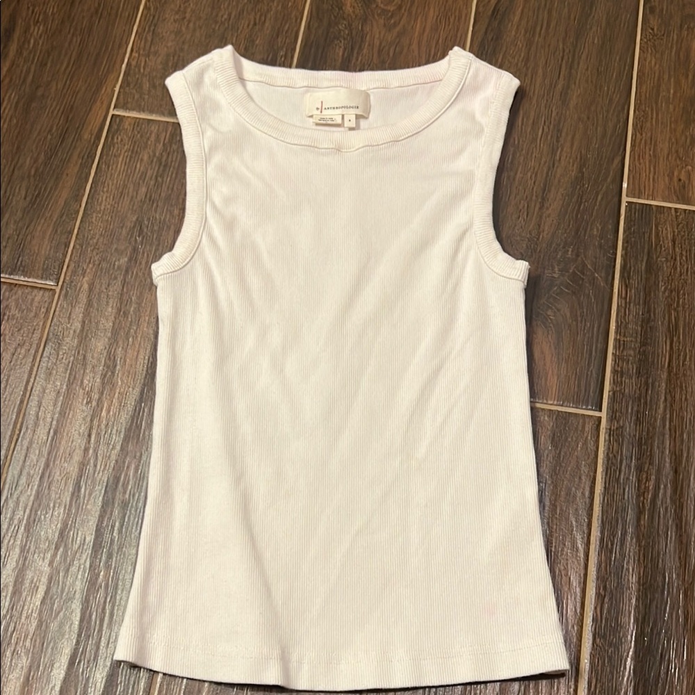 Anthropologie Fitted White Ribbed Tank Small
